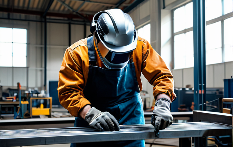 **A skilled welder, fully clothed in appropriate protective gear (helmet, gloves, apron), working on a complex metal structure in a brightly lit, modern workshop, appropriate content, safe for work, perfect anatomy, natural proportions, professional, high quality.**