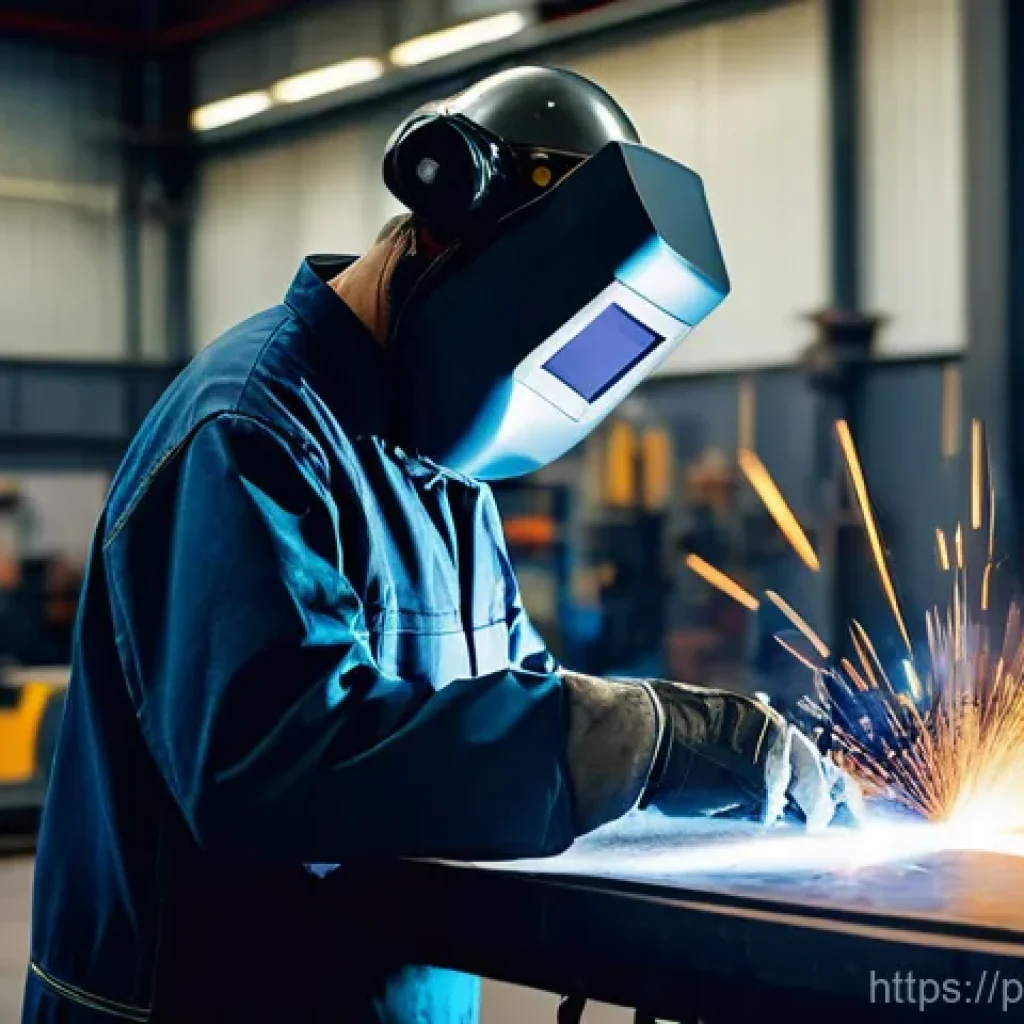 용접사 사회적 인식 변화 - **"A modern male or female welder, appearing as a skilled digital artisan, stands confidently in a w...