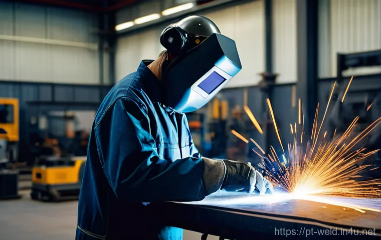 용접사 사회적 인식 변화 - **"A modern male or female welder, appearing as a skilled digital artisan, stands confidently in a w...