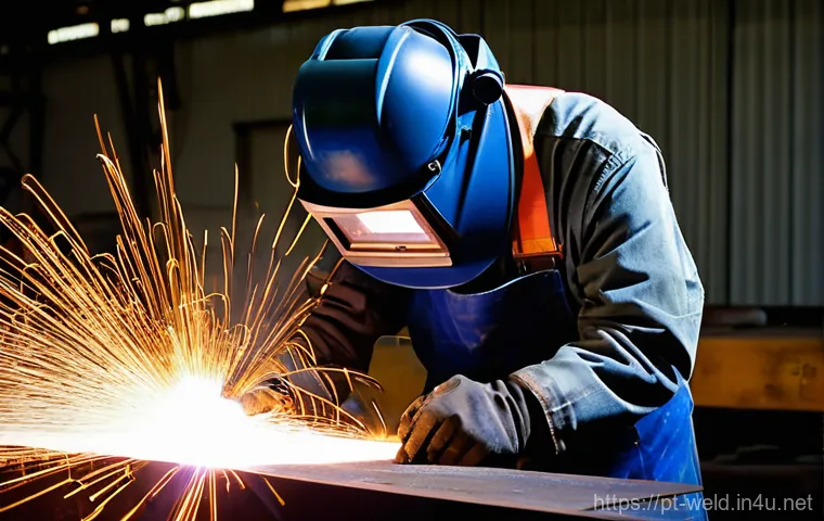 용접 재료별 특성 이해 - **Prompt 1: Skilled Welder Using Shielded Metal Arc Welding (SMAW) with an E7018 Electrode in a Fabr...