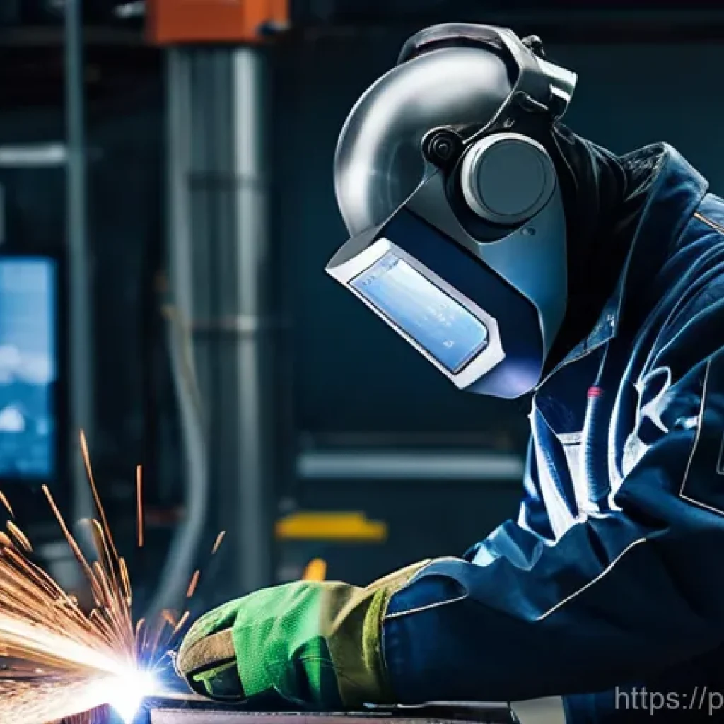 용접사의 효율적인 경력 관리 - **Prompt:** A highly skilled male welder, mid-30s, with a serious but focused expression, wearing cl...