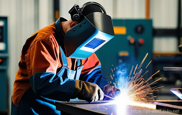 초보자를 위한 용접 기초 - **Prompt:** "A captivating image of a beginner welder in a well-lit, organized home workshop. The su...