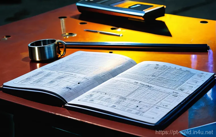 용접 업무 일기 작성법 - **Prompt 2: Troubleshooting and Precision with the Welding Diary**
    A close-up, dynamic shot focu...