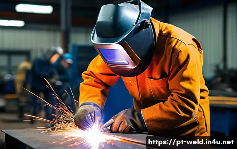 용접 실습 중 주의할 점 - **Prompt:** A skilled welder, either male or female, diligently working in a well-lit, industrial we...